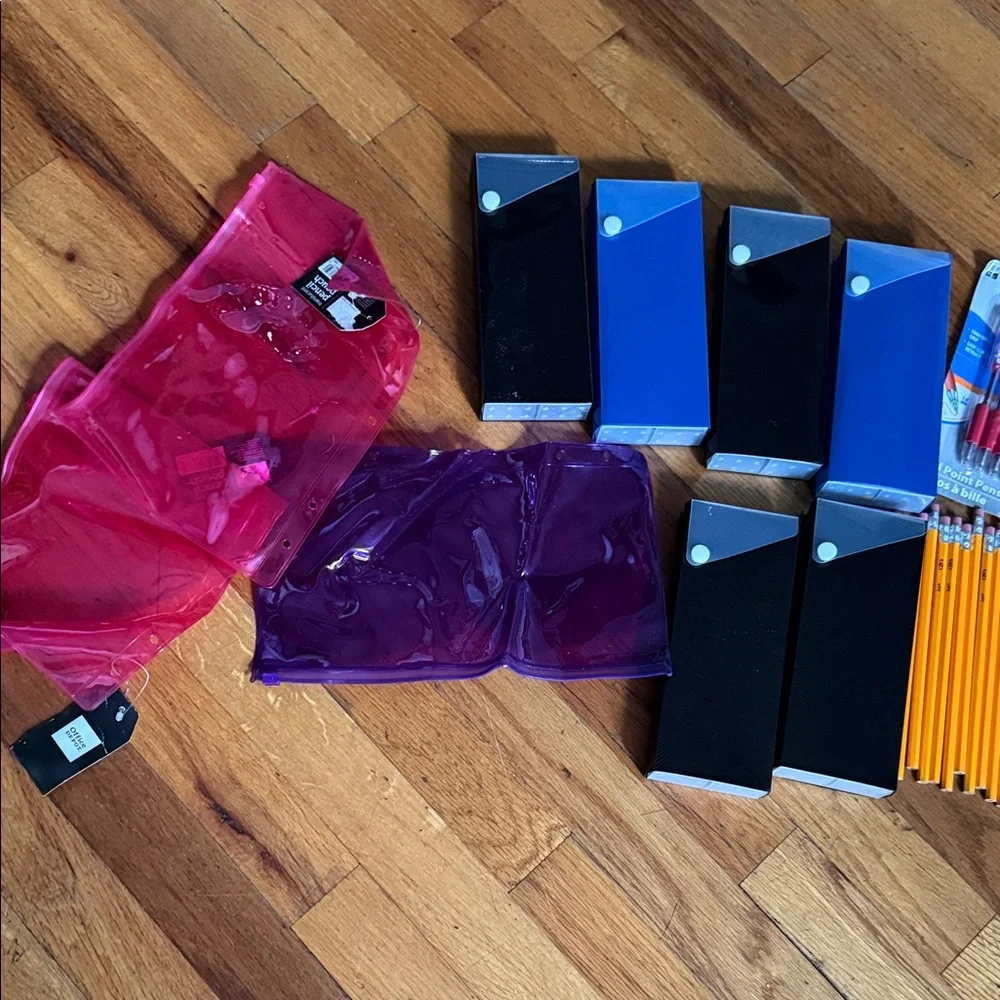 Valia Blue and Black Pencil Cases with Writing Supplies